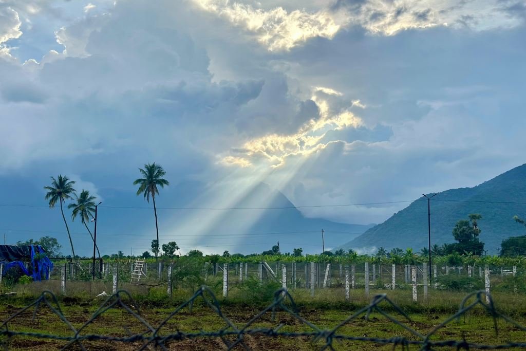 Sunbeams over the Velliangiri mountains